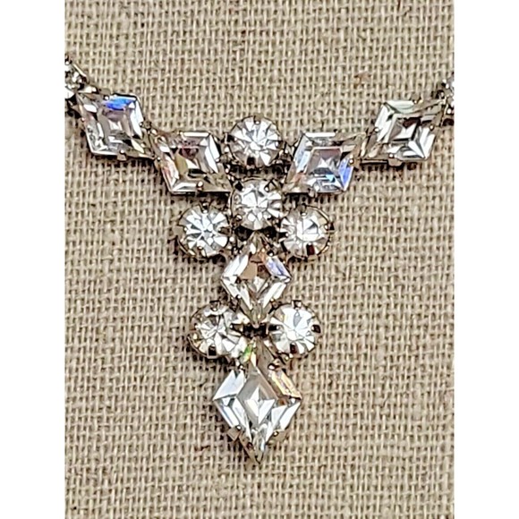 Vintage B. DAVID Clear Diamond Cut Rhinestone Necklace Art Deco Designer Signed - Picture 6 of 8